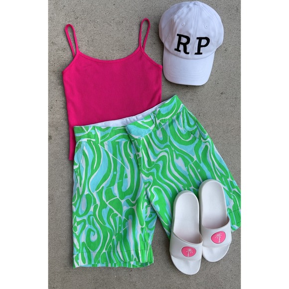 Lilly Pulitzer The‎ Chipper Shorts Green Blue White Print Cotton Size 0 - Picture 1 of 6